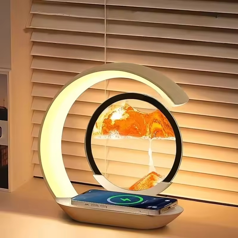 Lampe de Nuit Design avec Sable Mouvant & Chargeur à Induction